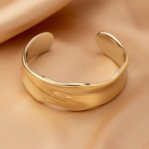 Veloura Gold Cuff Bracelet Minimalist Chunky Open Bangle Statement
